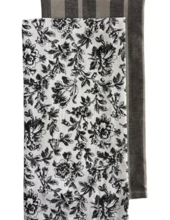J.Elliot Home Floral Sonata Tea Towel 2 Pack in Charcoal