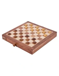 Jenjo Portable Carved Sheesham Chess And Checker Board Set