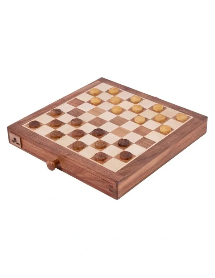 Jenjo Portable Carved Sheesham Chess And Checker Board Set