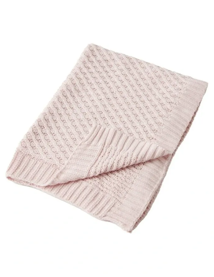 Jiggle & Giggle Cotton Basket Weave Knit Blanket in Pink