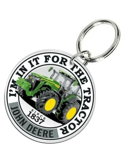 John Deere Custom Round Shape Key Ring/Chain Graphic Premium in Acylic Silver