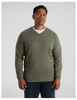 Johnny Bigg Essential V-Neck Sweater in Green Marle