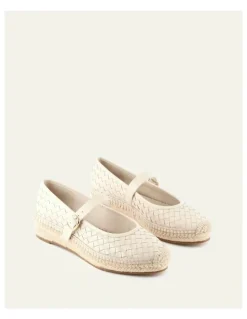 Jo Mercer Elsie Woven Flat Leather Espadrilles in Off White