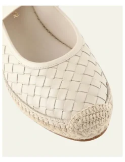 Jo Mercer Elsie Woven Flat Leather Espadrilles in Off White