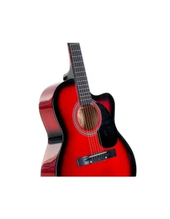 Karrera 40in Acoustic Cutaway Guitar Bag Strings Picks Winder Strap Red
