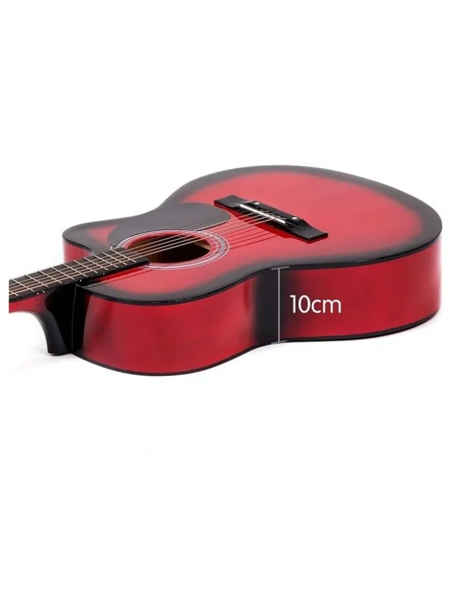 Karrera 40in Acoustic Cutaway Guitar Bag Strings Picks Winder Strap Red