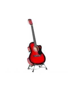 Karrera 40in Acoustic Cutaway Guitar Bag Strings Picks Winder Strap Red