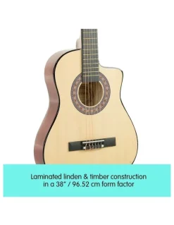 Karrera 38in Natural Acoustic Guitar With Pick Guard Steel String Bag