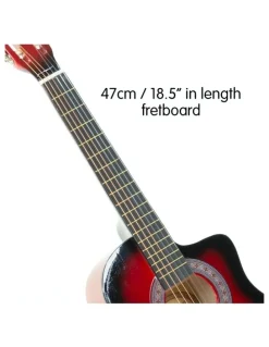 Karrera 38in Pro Acoustic Guitar Picks Tuner Stand Strings Bag Capo Strap Red