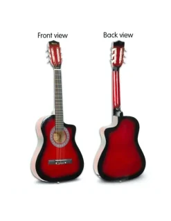 Karrera 38in Pro Acoustic Guitar Picks Tuner Stand Strings Bag Capo Strap Red