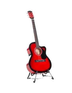 Karrera 38in Pro Acoustic Guitar Picks Tuner Stand Strings Bag Capo Strap Red