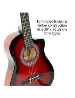 Karrera 38in Pro Acoustic Guitar Picks Tuner Stand Strings Bag Capo Strap Red