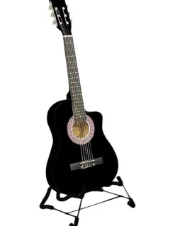 Karrera 38in Pro Black Acoustic Guitar With Picks Tuner Steel String Bag