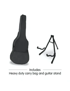 Karrera 38in Pro Black Acoustic Guitar With Picks Tuner Steel String Bag