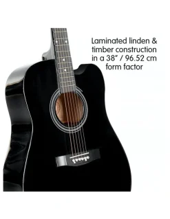 Karrera 38in Pro Black Acoustic Guitar With Picks Tuner Steel String Bag