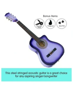 Karrera 38in Purple Burst Acoustic Guitar With Pick Guard Steel String Bag