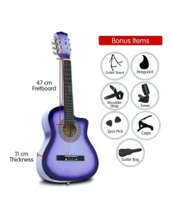 Karrera 38in Purple Burst Acoustic Guitar With Pick Guard Tuner Strings Bag