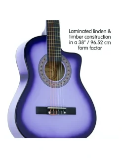 Karrera 38in Purple Burst Acoustic Guitar With Pick Guard Tuner Strings Bag