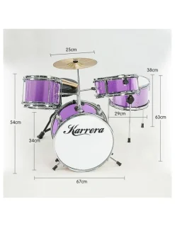 Karrera Kerrera Childrens 4 Piece Diamond Drum Kit Set Musical Instrument in Purple