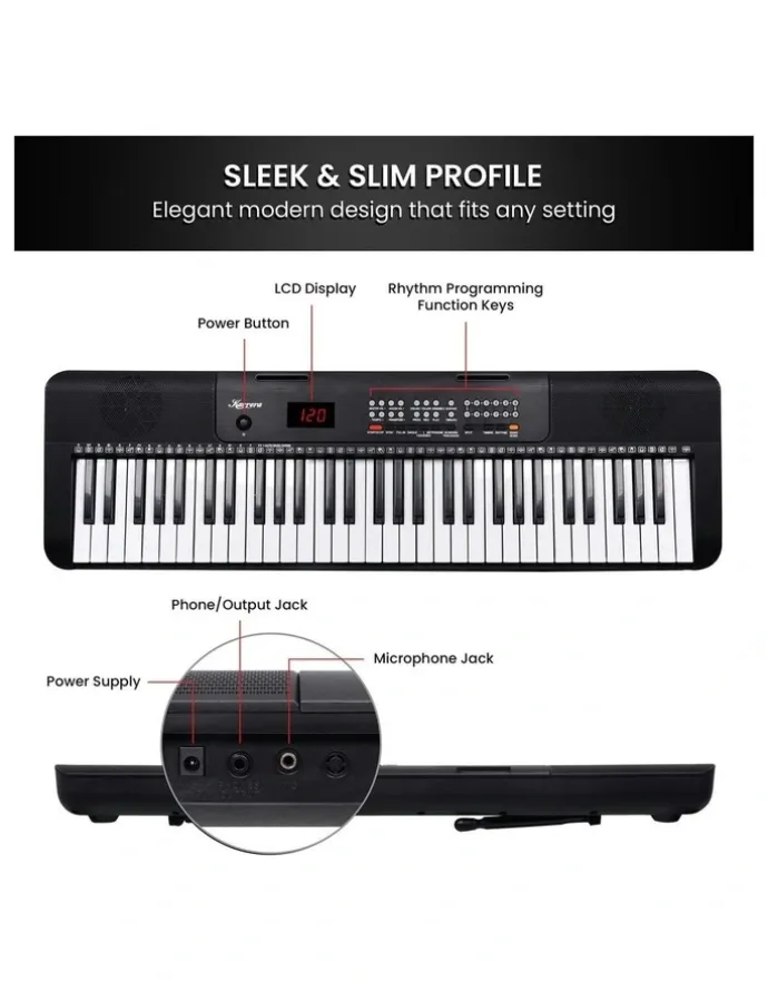 Karrera 61-Key Electronic Piano Keyboard With LED And Folding Stand CHJ-SD1 in Black