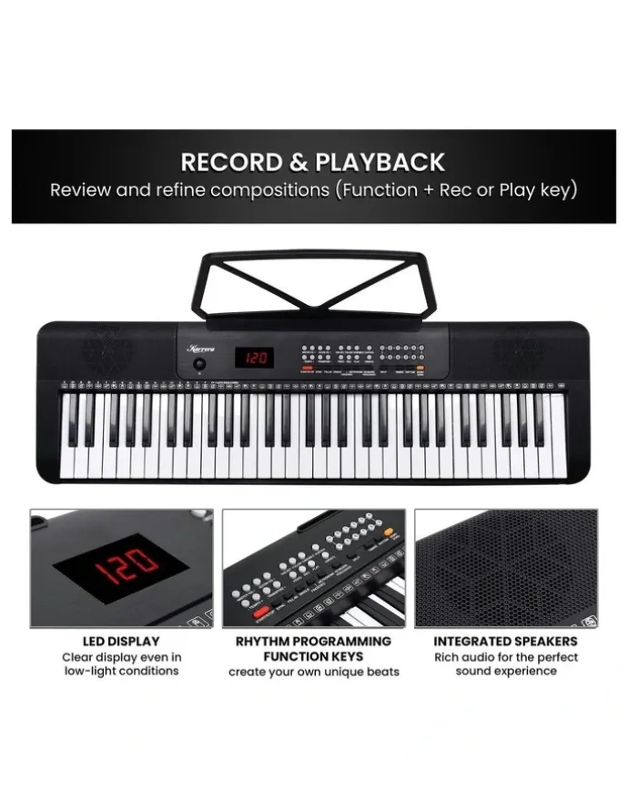 Karrera 61-Key Electronic Piano Keyboard With LED And Folding Stand CHJ-SD1 in Black