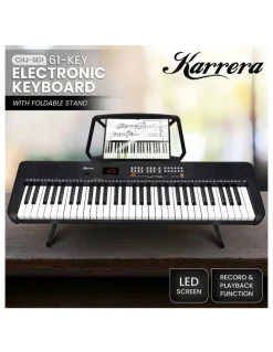 Karrera 61-Key Electronic Piano Keyboard With LED And Folding Stand CHJ-SD1 in Black
