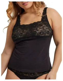 Kayser Cotton & Lace Cami in Black