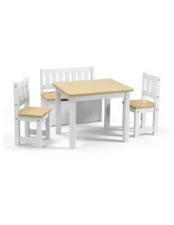 Keezi Activity Table & Storage Bench & Chair Set in Natural