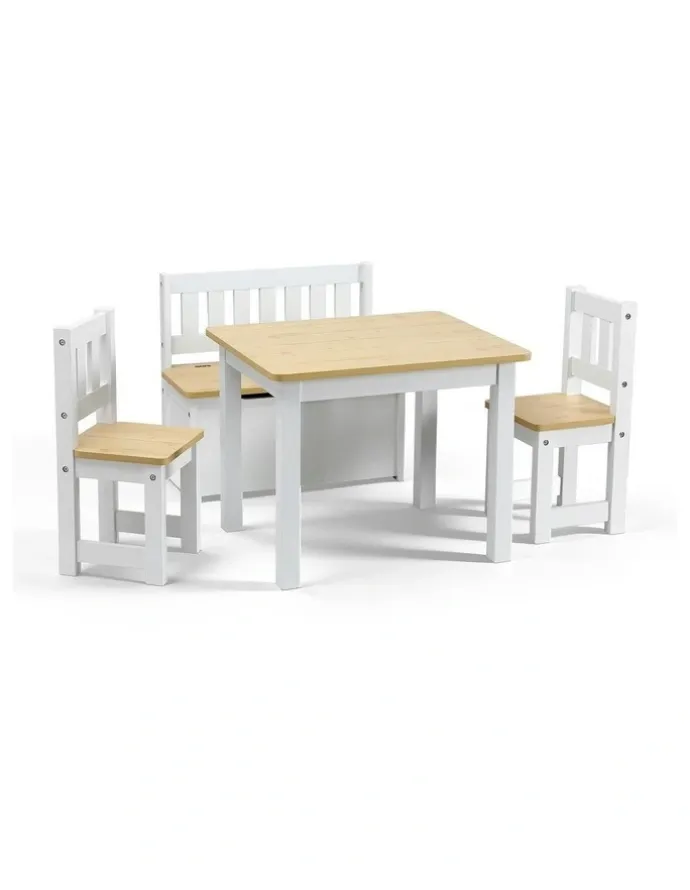 Keezi Activity Table & Storage Bench & Chair Set in Natural