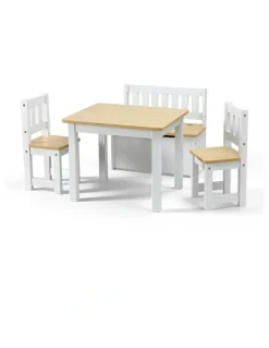 Keezi Activity Table & Storage Bench & Chair Set in Natural