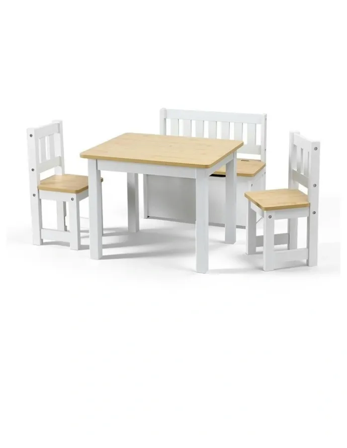 Keezi Activity Table & Storage Bench & Chair Set in Natural