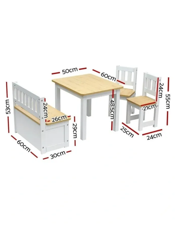 Keezi Activity Table & Storage Bench & Chair Set in Natural