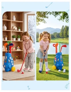 Keezi Keezi Kids Golf Set Toddler Club Set Pull Cart Indoor Outdoor Backyard Mini Toy Ages 2-6