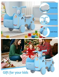 Keezi KEEZI Kids Ride On Push Car Toys with Storage Space Animal Stickers Blue 67CMX43CM