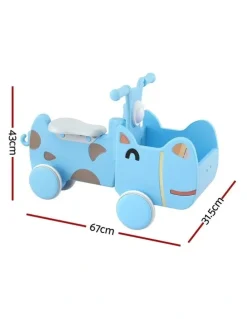 Keezi KEEZI Kids Ride On Push Car Toys with Storage Space Animal Stickers Blue 67CMX43CM