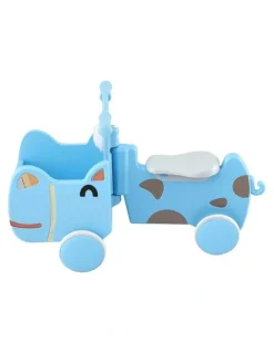 Keezi KEEZI Kids Ride On Push Car Toys with Storage Space Animal Stickers Blue 67CMX43CM