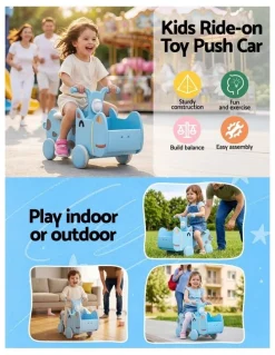 Keezi KEEZI Kids Ride On Push Car Toys with Storage Space Animal Stickers Blue 67CMX43CM