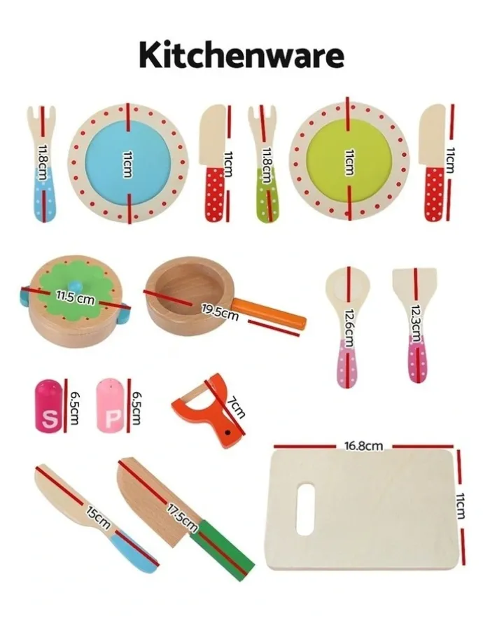 Keezi Kids Kitchen Play Set Wooden Pretend Toys Cooking Utensils Pots Pans Food