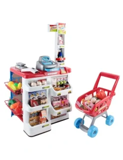 Keezi Kids Pretend Role Play Supermarket 24 Piece Playset Cash Register Trolley