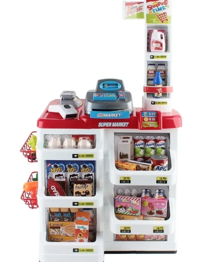 Keezi Kids Pretend Role Play Supermarket 24 Piece Playset Cash Register Trolley