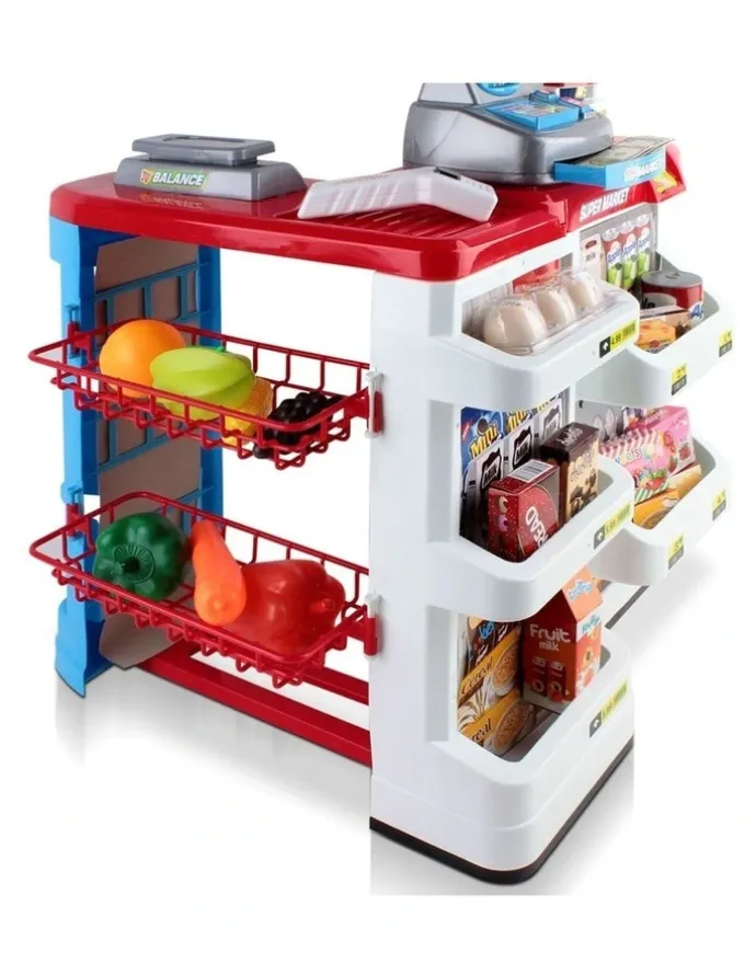 Keezi Kids Pretend Role Play Supermarket 24 Piece Playset Cash Register Trolley