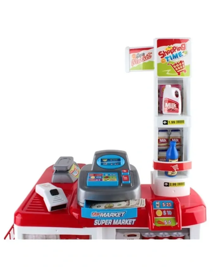 Keezi Kids Pretend Role Play Supermarket 24 Piece Playset Cash Register Trolley