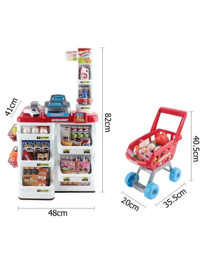 Keezi Kids Pretend Role Play Supermarket 24 Piece Playset Cash Register Trolley