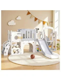 Keezi Slide Swing Set Basketball Hoop Ring Football Outdoor Toys 132cm