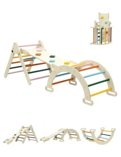 Keezi Triangle Climbing Toys Set With Slide Pikler Climber With Arch