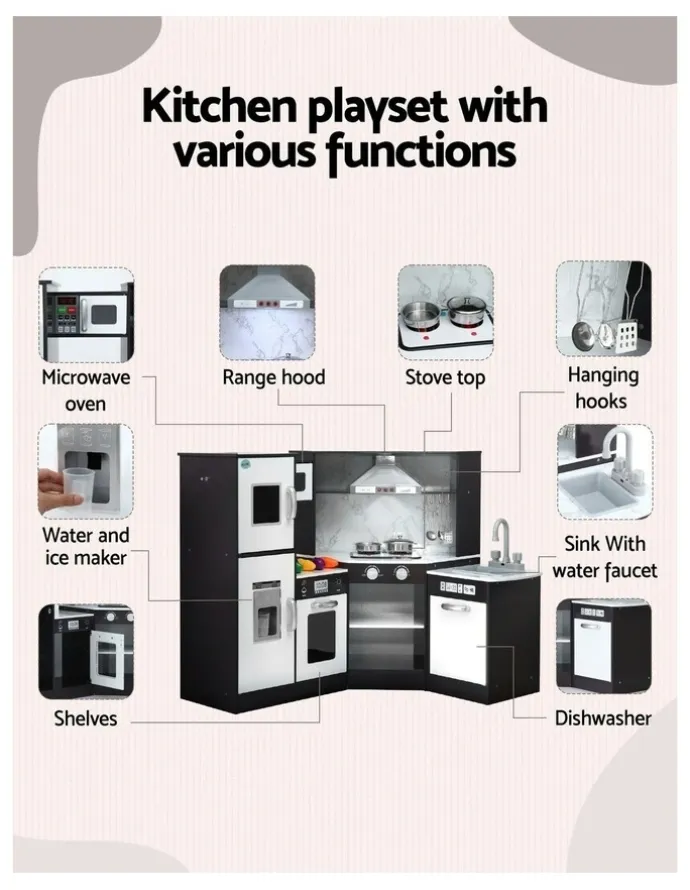 Keezi Wooden Kitchen Play Set in Black