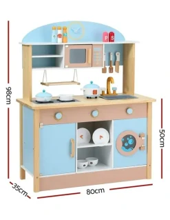 Keezi Wooden Pretend Kitchen Play Set 80cm in Blue