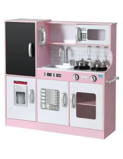 Keezi Wooden Pretend Kitchen Play Set Cooking Toys 80cm in Pink