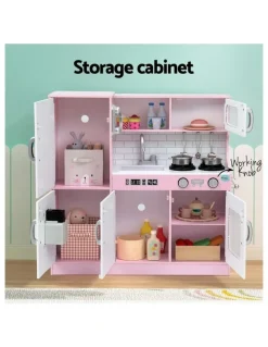 Keezi Wooden Pretend Kitchen Play Set Cooking Toys 80cm in Pink