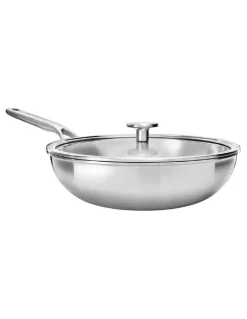 KitchenAid Triply Stainless Steel Covered Wok 28cm in SIlver